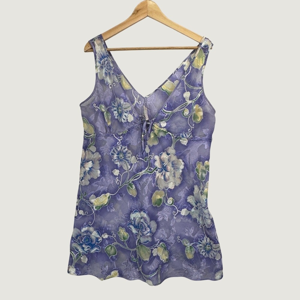 Expressions California Dynasty Slip‎ Top Medium Purple Floral Y2K Fairycore Mesh